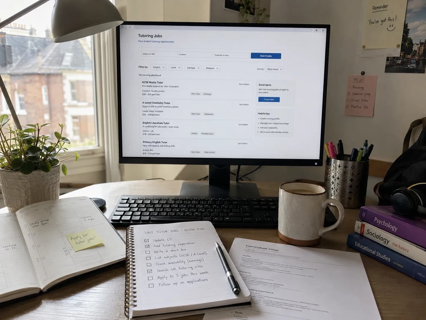 A UK university student planning tutoring sessions around their lecture timetable