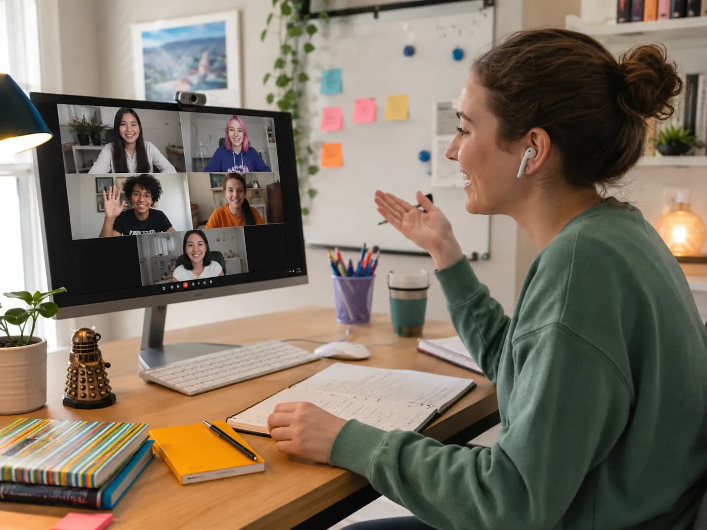 Tutor switching between video calls, chat, spreadsheets and files before an online lesson