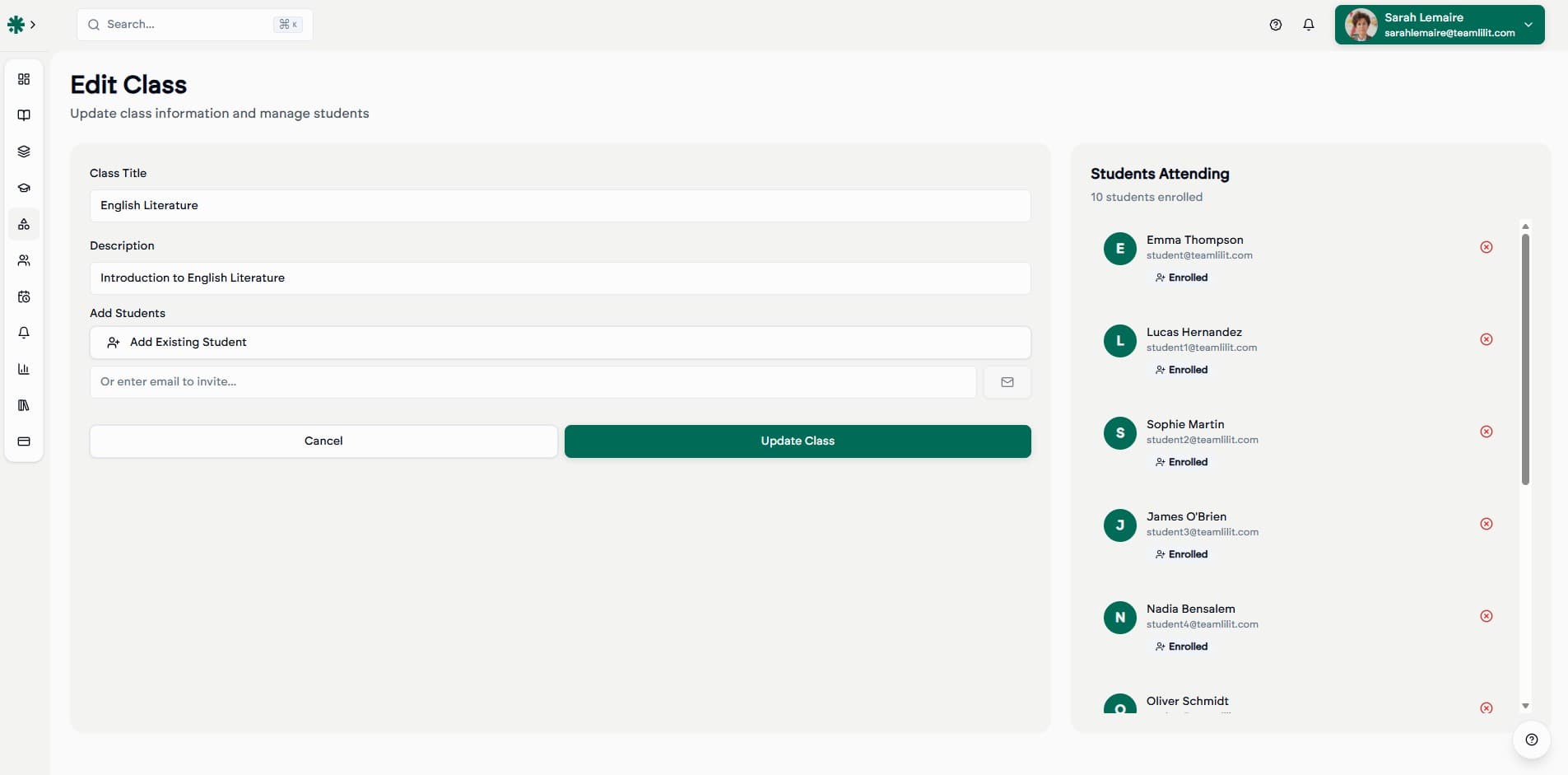 Group tutoring dashboard showing classes and schedules