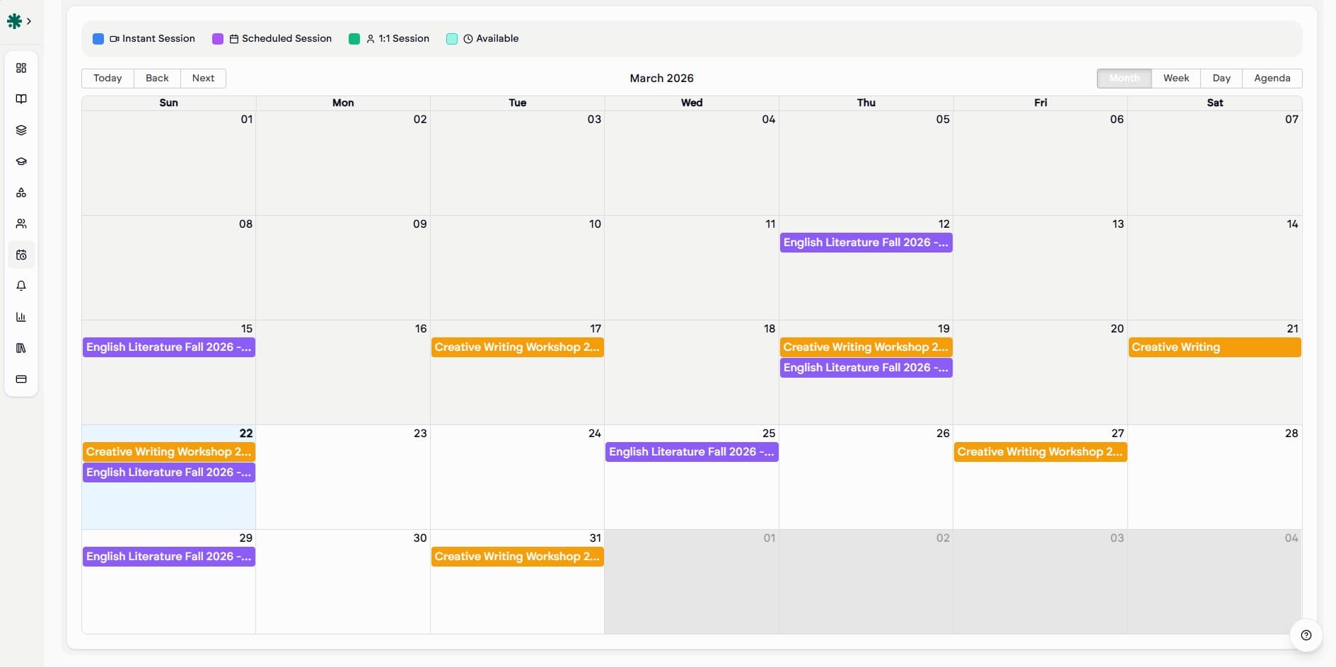 Teamlilit Calendar/session scheduling