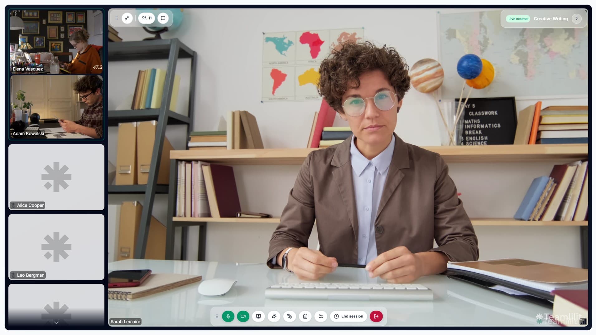 Teamlilit Live session with video tiles